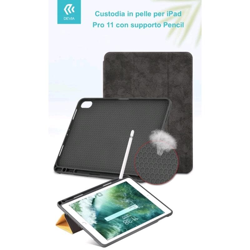 Cover in Pelle con Supporto Pencil Apple iPad Pro 11 Nera