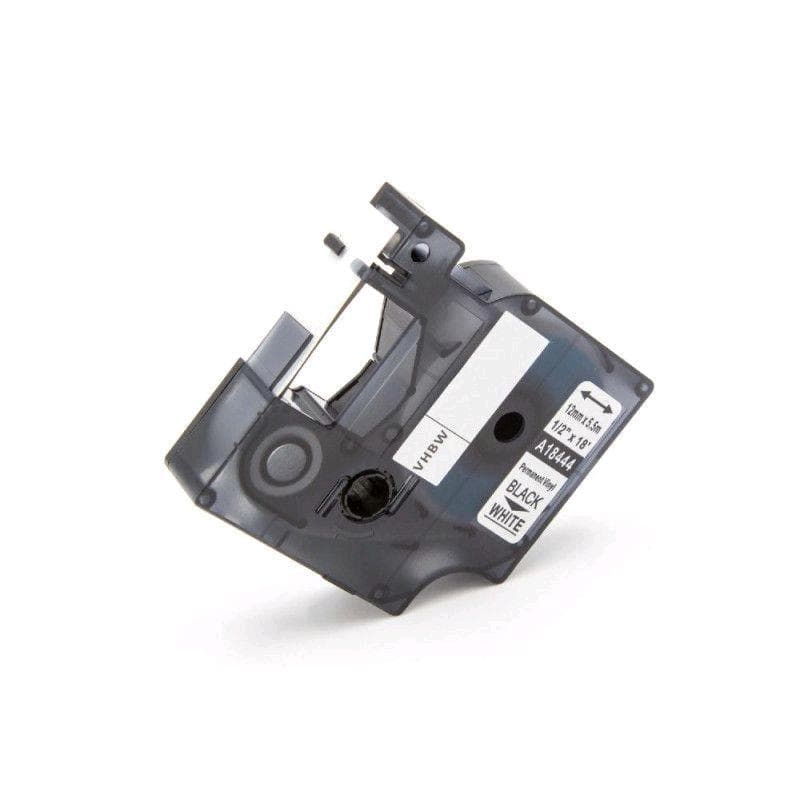 NASTRO IN VINILE NERO su BIANCO COMPATIBILE DYMO 9mm x5.5mt (18443)