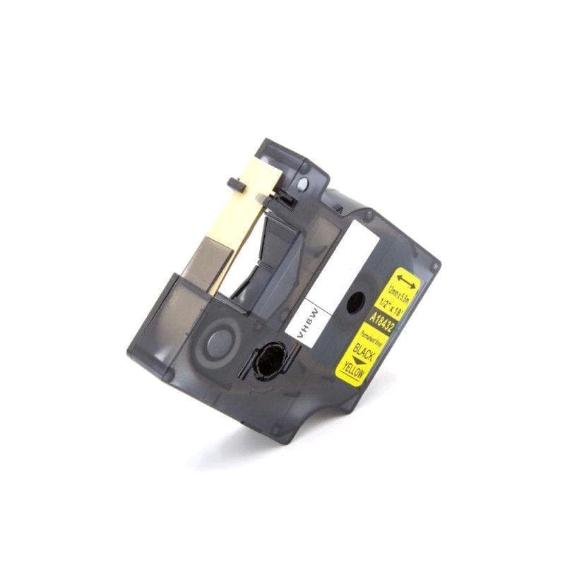NASTRO IN VINILE NERO su GIALLO COMPATIBILE DYMO 19mm x5.5mt (18433)