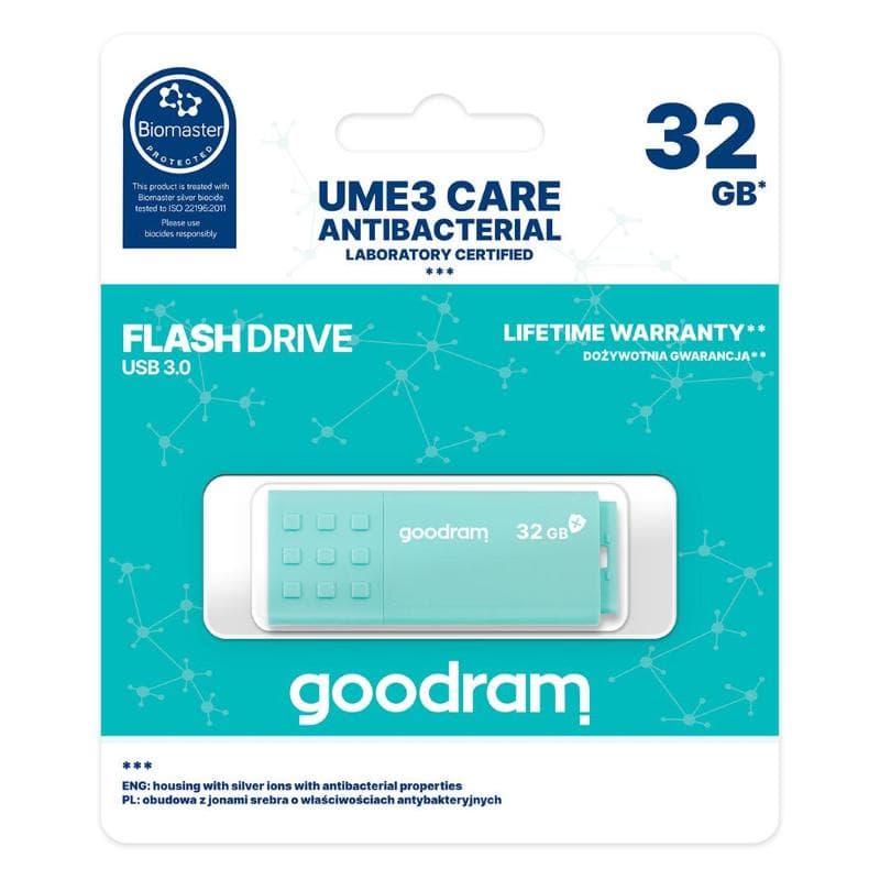 PEN DRIVE 32GB GOODRAM USB 3.2 UME3 CARE con CAP 60R/20W con battericida