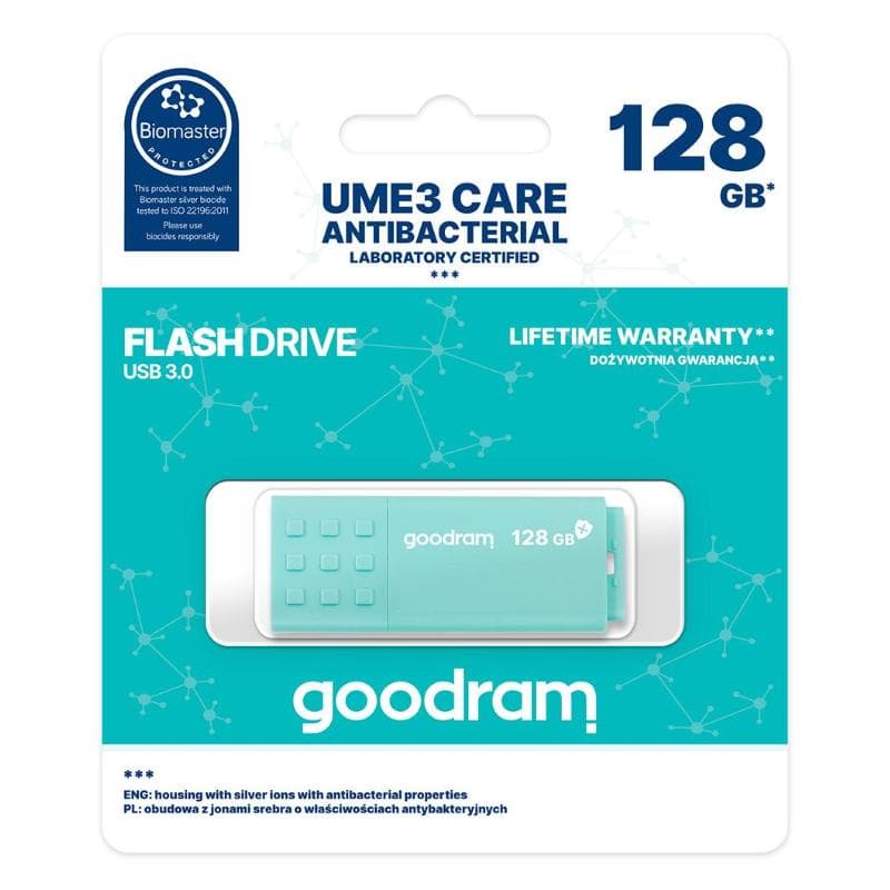 PEN DRIVE 128GB GOODRAM USB 3.2 UME3 CARE con CAP 60R/20W con battericida