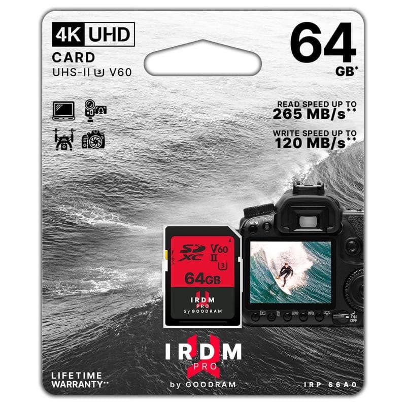 SECURE DIGITAL 64GB GOODRAM SDXC v60 UHS-II/U3 IRDM IRP-S6B0 265R/120W