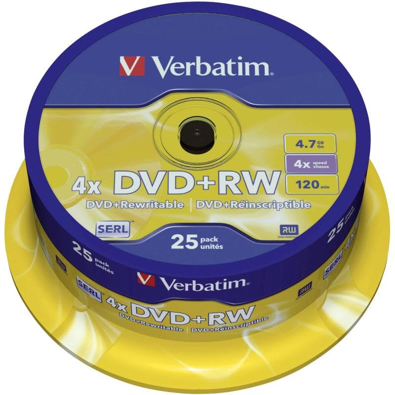 DVD+RW 4.7GB 4x Cake 25pz VERBATIM SERL ReWritable
