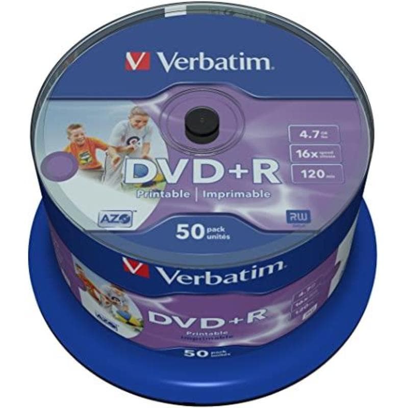 DVD+R 4.7GB 16x Cake 50pz VERBATIM Azo InkJet Bianca 21-118