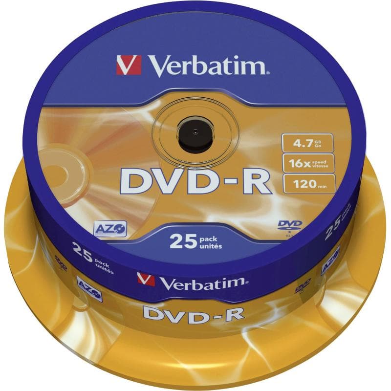 DVD-R 4.7GB 16x Cake 25pz VERBATIM Azo