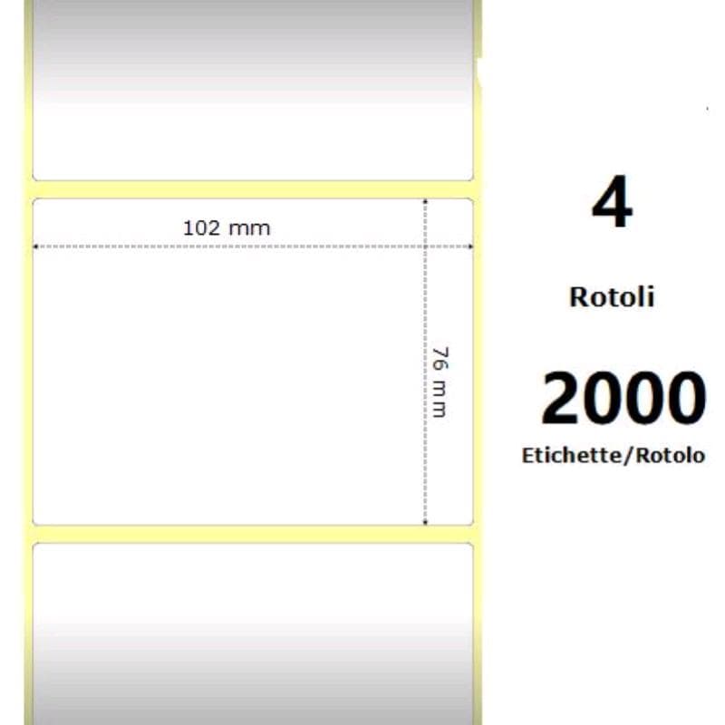 Zebra White 102x76mm, 2000 Et/Rotolo Z-1000D 4x3x 3 Core - MINIMO 4pz