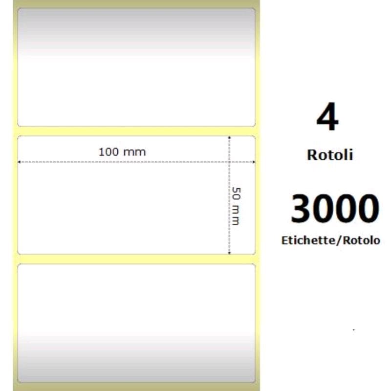 Zebra White 100x50mm,3000 Et/Rotolo Z-1000D, 3.9x2x3 Core - Conf.4pz