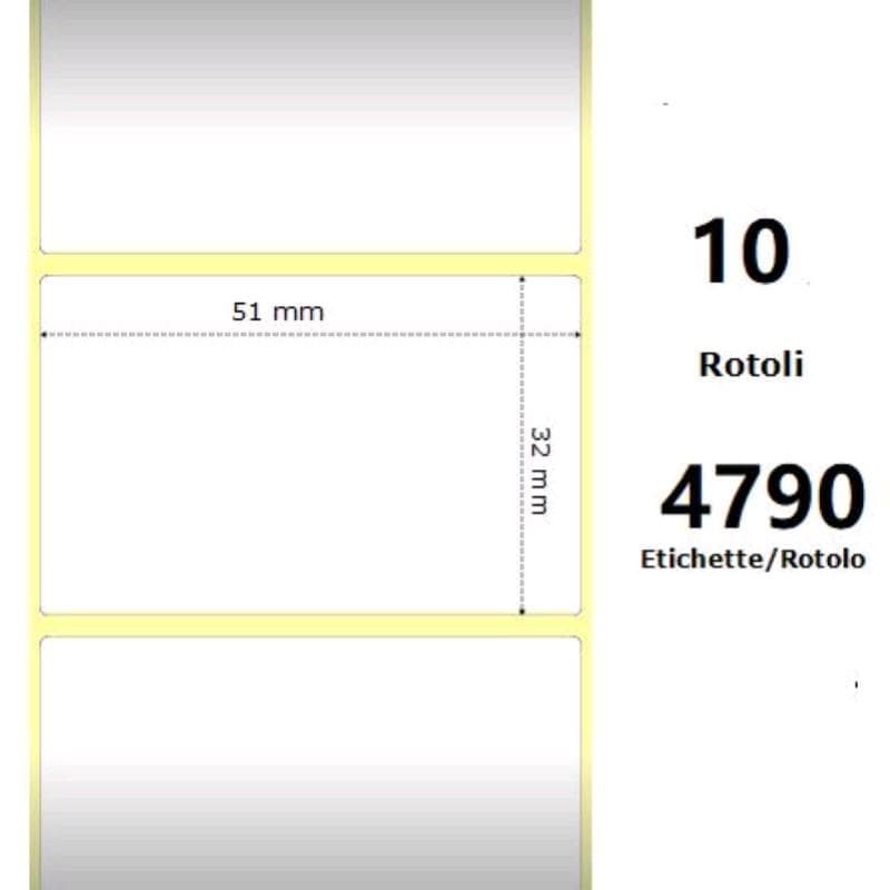 Zebra White 51x32mm,4790 Et/Rotolo Z-1000D, 2x1.3x3 Core - MINIMO 10pz