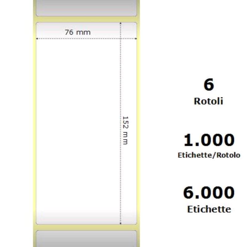 Zebra White 76x152mm,1000 Et/Rotolo Z-1000D, 3x6x3 Core, 6 Rolls