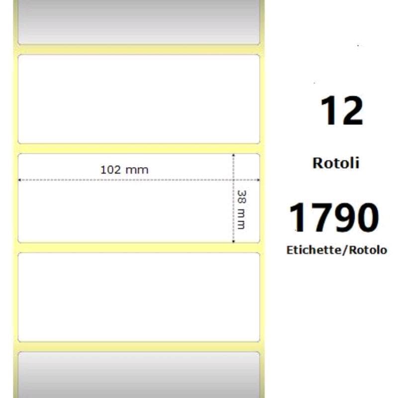 Zebra White 102x38mm,1790 Et/Rotolo Z-1000D, 4x1.5x1Core - MINIMO 12pz
