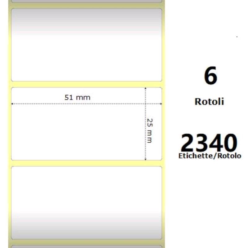 Zebra White 51x25mm, 2340 Et/Rotolo Z-2000D 2x1x1 Core - MINIMO 6pz