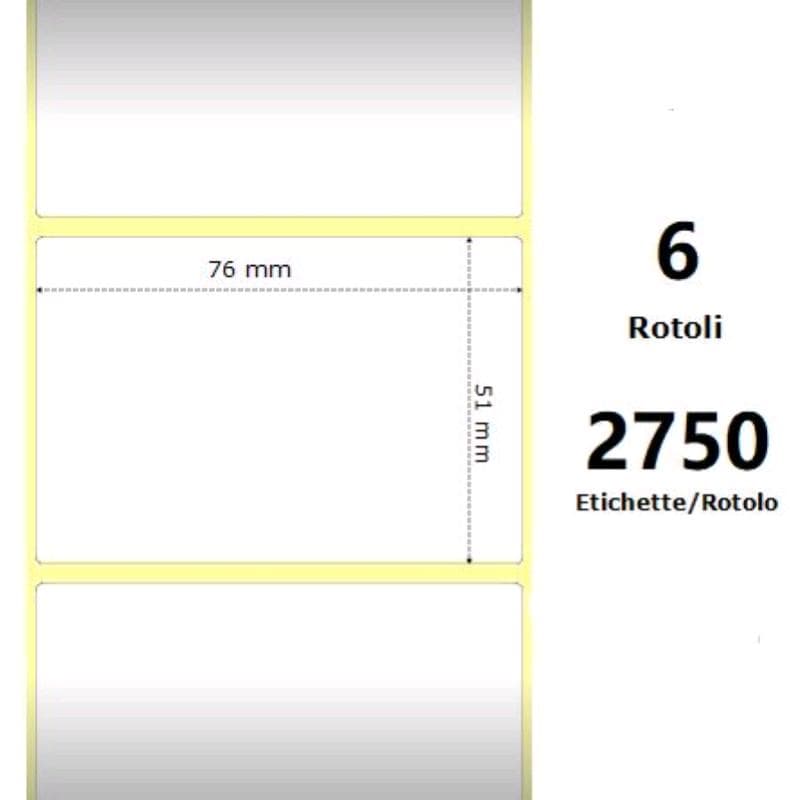 Zebra White 76x51mm, 2750 Et/Rotolo Z-2000D 3x2x3 Core - MINIMO 6pz