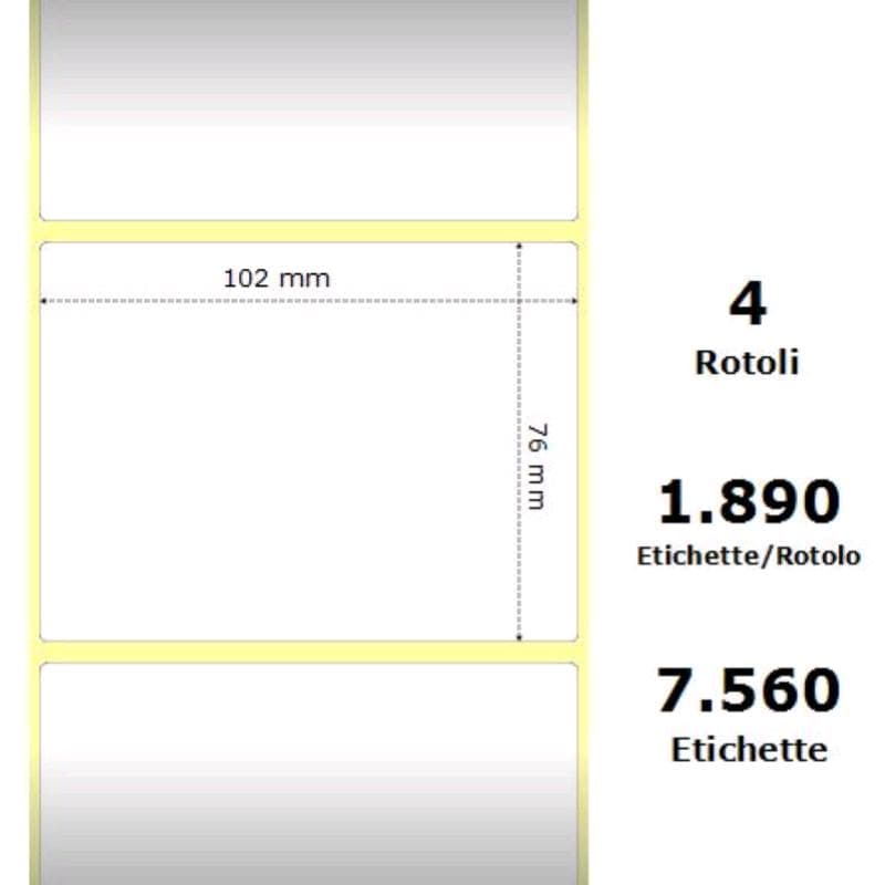 Zebra White 102x76mm,1890 Et/Rotolo Z-2000D, 4x3x3 Core - MINIMO 4pz