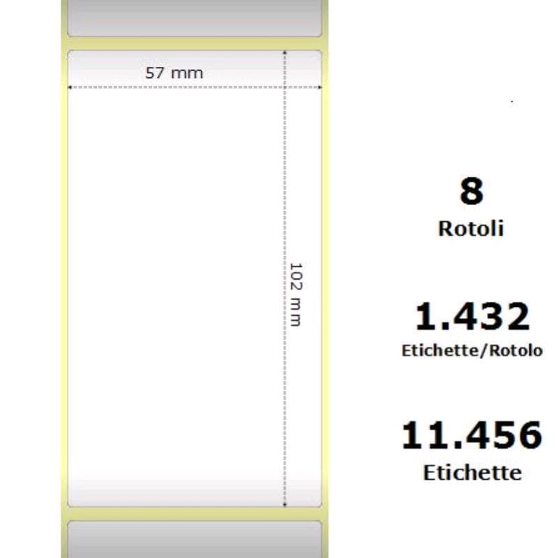 Zebra White 57x102mm, 1432 Et/Rotolo Z-2000D,2.2x4x3 Core - MINIMO 8pz