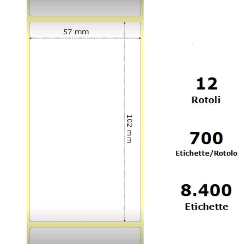 Zebra White 57x102mm,700 Et/Rotolo Z-2000D, 2.2x4x1Core - MINIMO 12pz