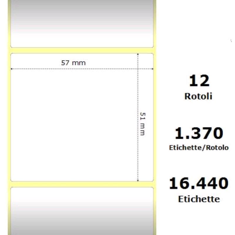 Zebra White 57x51mm,1370 Et/Rotolo Z-2000D, 2.2x2x1 Core - MINIMO 12pz