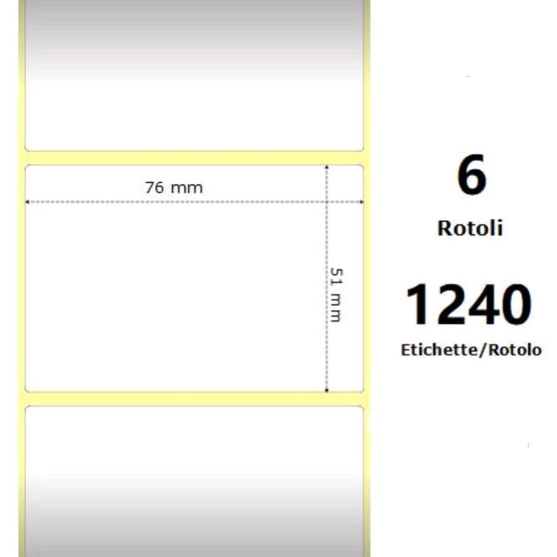 Zebra White 76x51mm,1240 Et/Rotolo Z-4000D, 3x2x1 Core - MINIMO 6pz