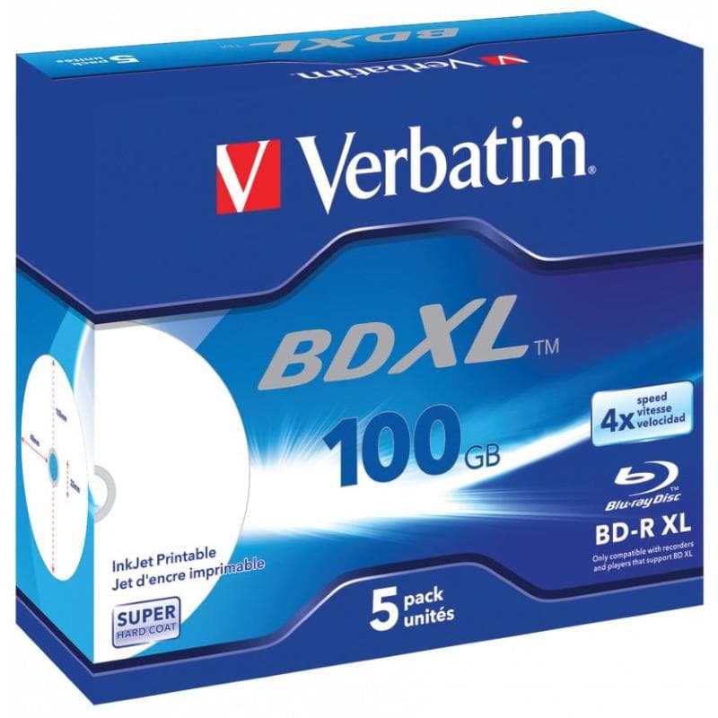 BD-R XL 100GB 4x Jewel 5pz VERBATIM InkJet Bianca 22-118