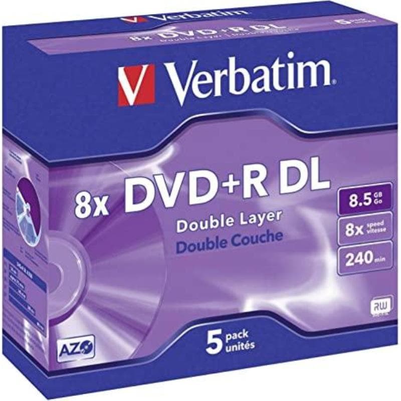 DVD+R DL 8.5GB 8x Jewel 5pz VERBATIM Azo