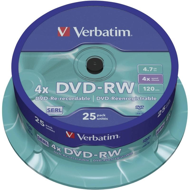 DVD-RW 4.7GB 4x Cake 25pz VERBATIM SERL ReWritable