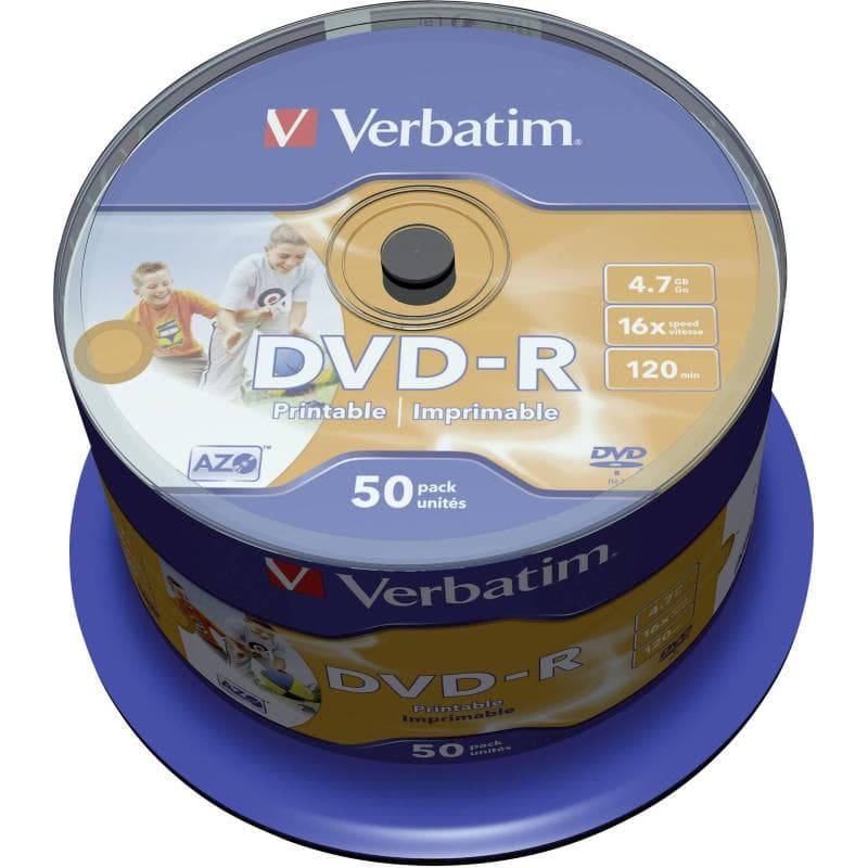 DVD-R 4.7GB 16x Cake 50pz VERBATIM Azo InkJet Bianca 21-118