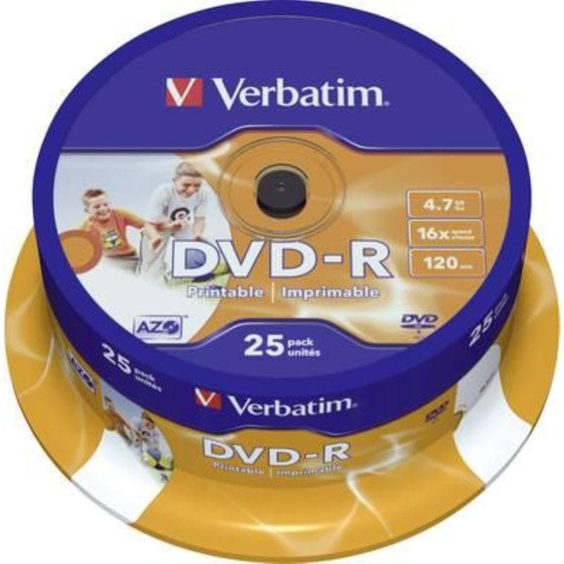 DVD-R 4.7GB 16x Cake 25pz VERBATIM Azo InkJet Bianca 21-118 IDbrand