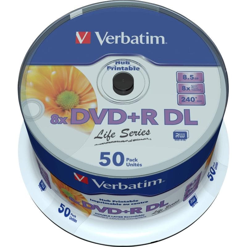 DVD+R DL 8.5GB 8x Cake 50pz VERBATIM Life InkJet Bianca 23-118