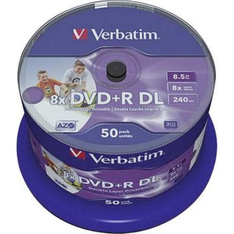 DVD+R DL 8.5GB 8x Cake 50pz VERBATIM Azo InkJet Bianca 21-118