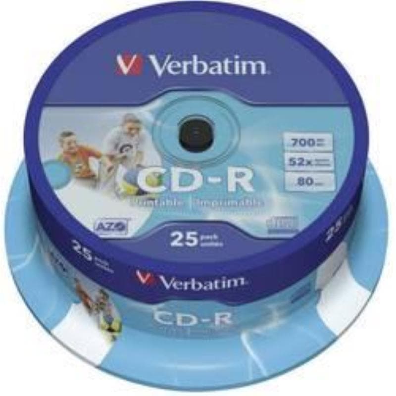 CD-R 700MB 52x Cake 25pz VERBATIM Azo InkJet Bianca 23�118