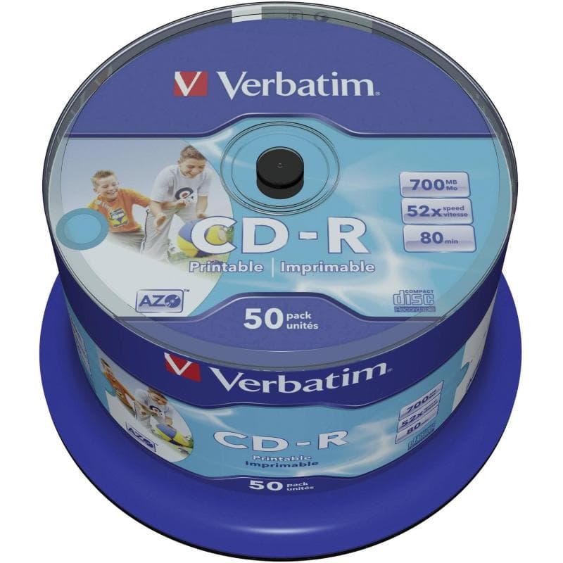 CD-R 700MB 52x Cake 50pz VERBATIM Azo InkJet Bianca 23-118