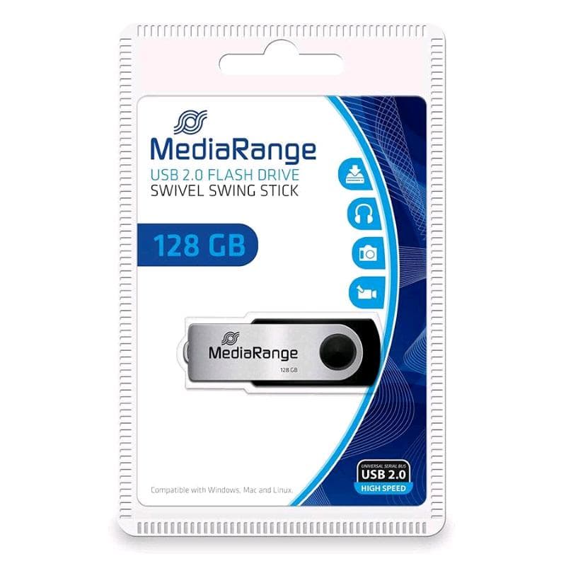 PEN DRIVE 128GB MEDIARANGE USB 2.0 NERA con SWIVEL