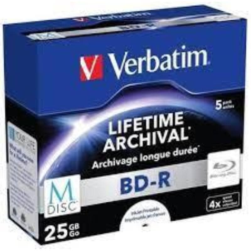 BD-R SL 25GB 4x Jewel 5pz VERBATIM Mdisc InkJet Bianca 40-118