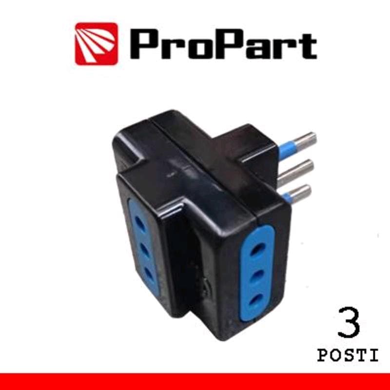 Adattatore 3 posti 10A spina10A polybag nero - MINIMO 20pz