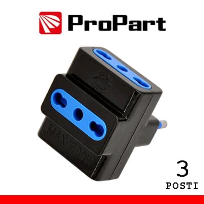 Adattatore 3 posti bipasso spina16A nero - MINIMO 20pz