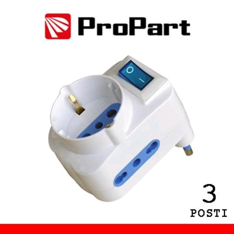 Adattatore 3 posti bipasso/schuko spina16A salvaspazio + inter.