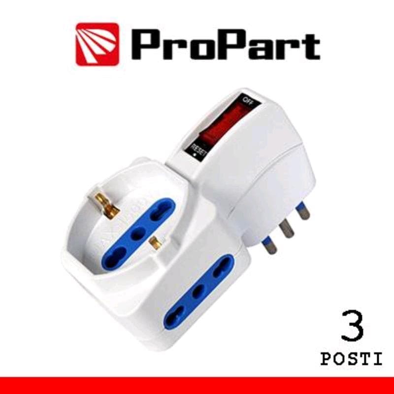 Adattatore 3 posti bipasso/schuko spina10A salvaspazio + inter.