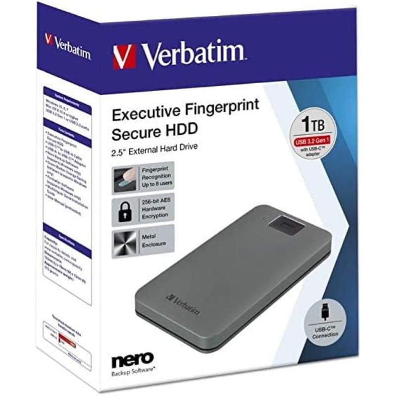 EXECUTIVE FINGERPRINT SECURE SSD USB 3.2 GEN 1 1TB GREY