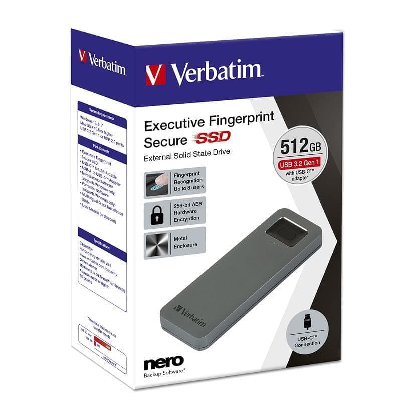 EXECUTIVE FINGERPRINT SECURE SSD USB 3.2 GEN 1 512GB GREY