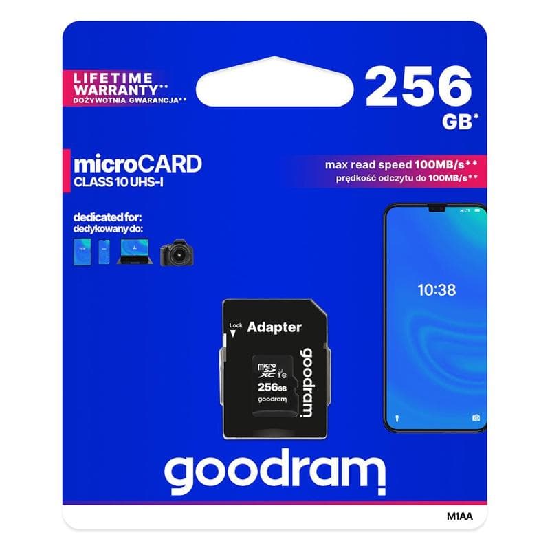 microSD 256GB GOODRAM SDXC c10 UHS-I/U1 M1AA con adattatore 100R/10W