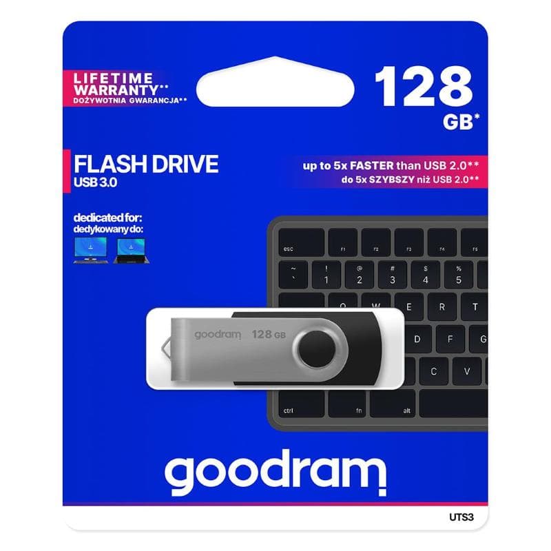 PEN DRIVE 128GB GOODRAM USB 3.0 UTS3 NERA con SWIVEL 60R/20W