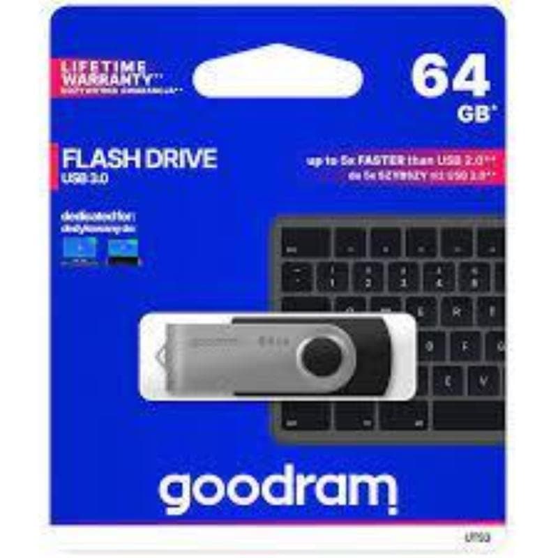 PEN DRIVE 64GB GOODRAM USB 3.0 UTS3 NERA con SWIVEL 60R/20W