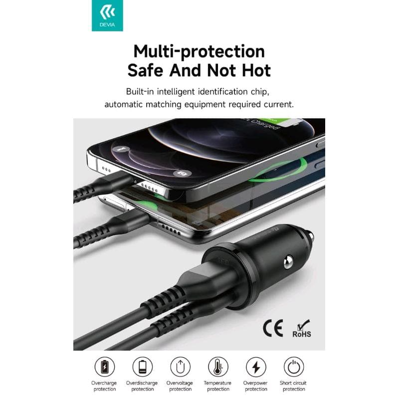 Carica da Auto Super Rapido Slim PD+QC3 30W. 2 Out A+C Nero