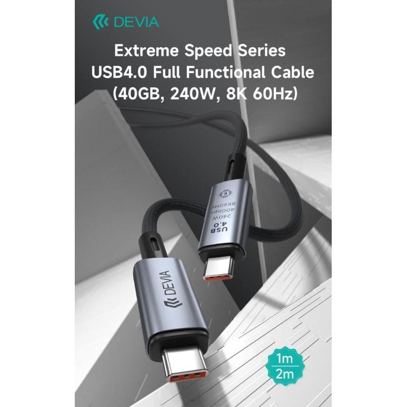 Devia Cavo tipo-C USB 4 40GB 240W 8K 60HZ Nero 1M