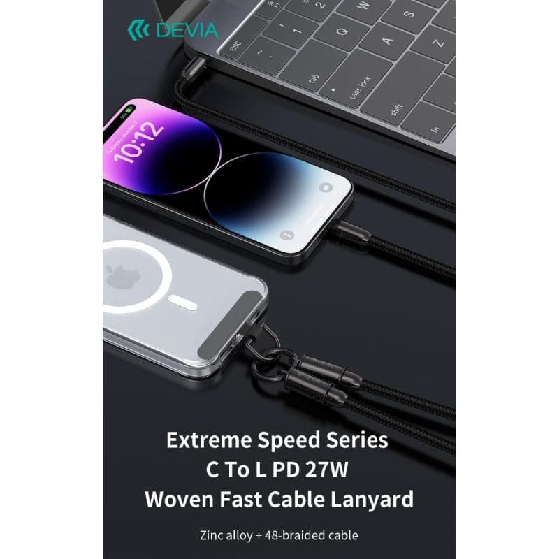 Devia Cordino con Cavo Carica C-Lightning tracolla 1.2mt porta telefono Nero