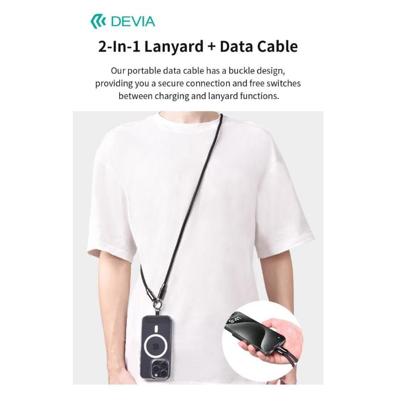 Devia Cordino con Cavo Carica Tipo-C tracolla 1.2mt porta telefono Nero