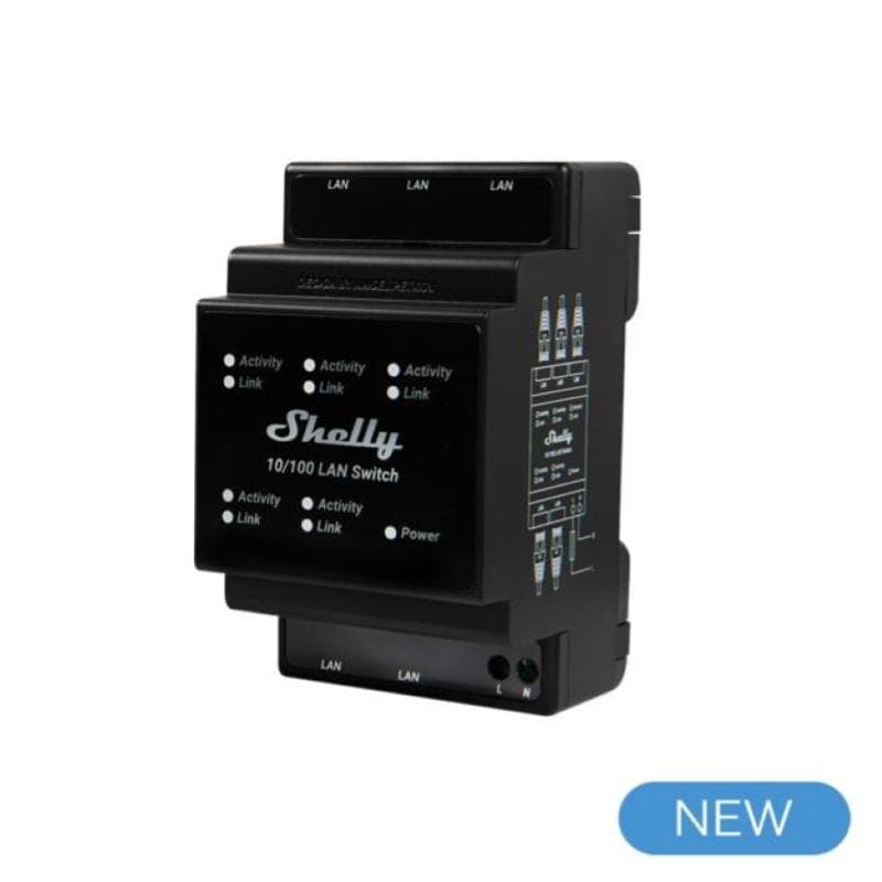 Shelly LAN Switch - Interrut DIN rail con 5 porte RJ45 ether
