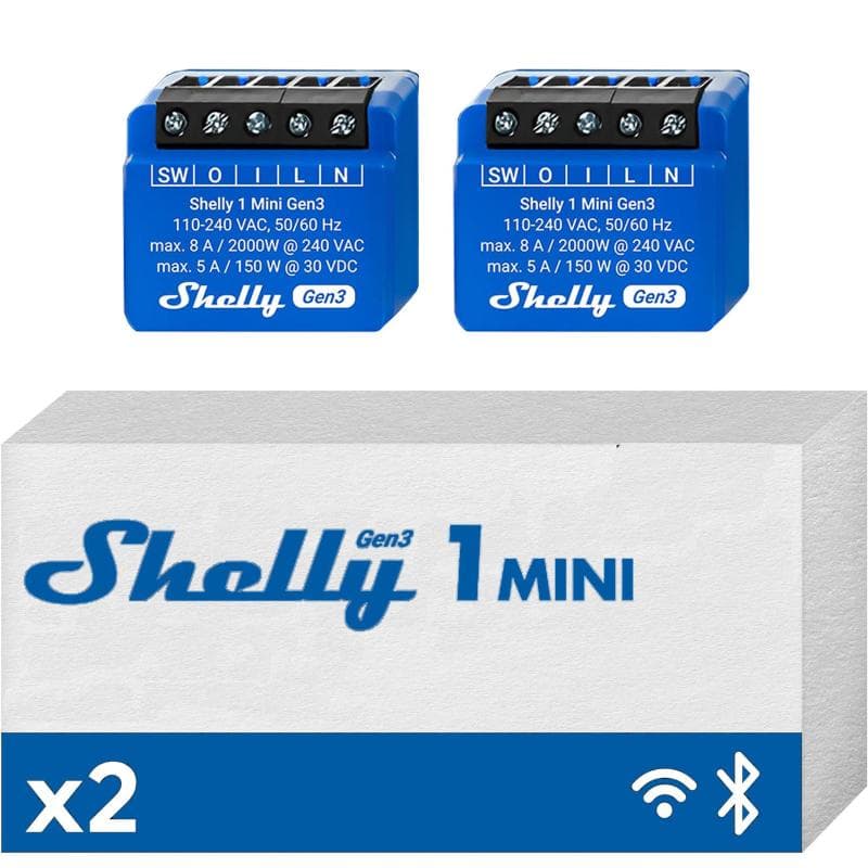 Shelly Mini 1 GEN3 DOUBLE PACK- Smart Relay 8A AC/DC WiFi/BT