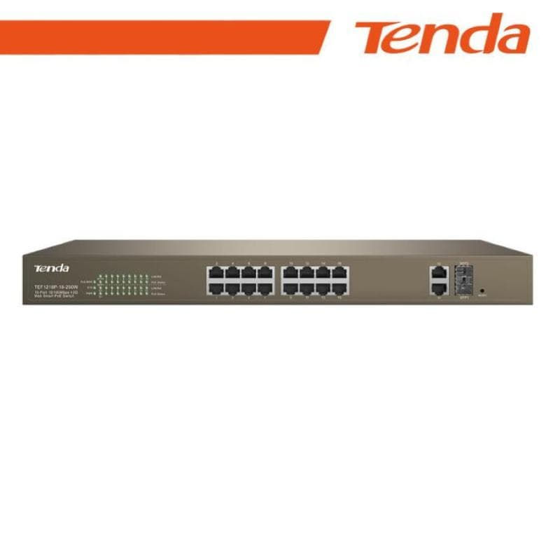 Tenda Switch PoE Web Smart 16 Porte 10/100+2Gb+2SFP - TEF1218P-16-250W