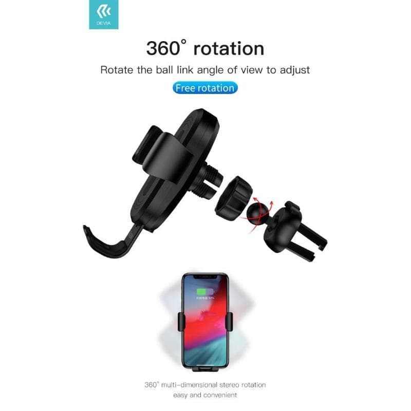 Devia Supporto telefono gravit� carica wireless 10W da presa aria