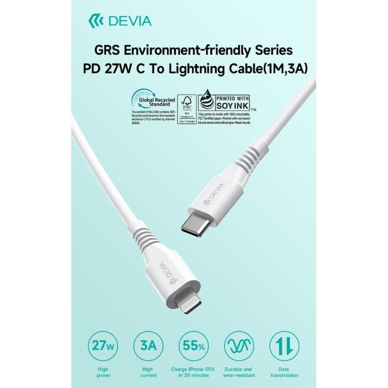 Devia Cavo Certificato GRS da Tipo C a Lightning 27W 3A 1 Mt PD